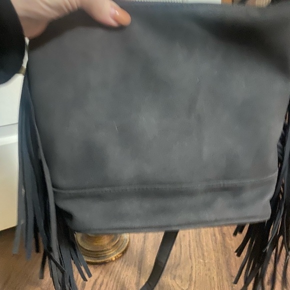 Isabelle Purse Black Fringe Faux Suede Shoulder Bag NWT - Picture 7 of 10